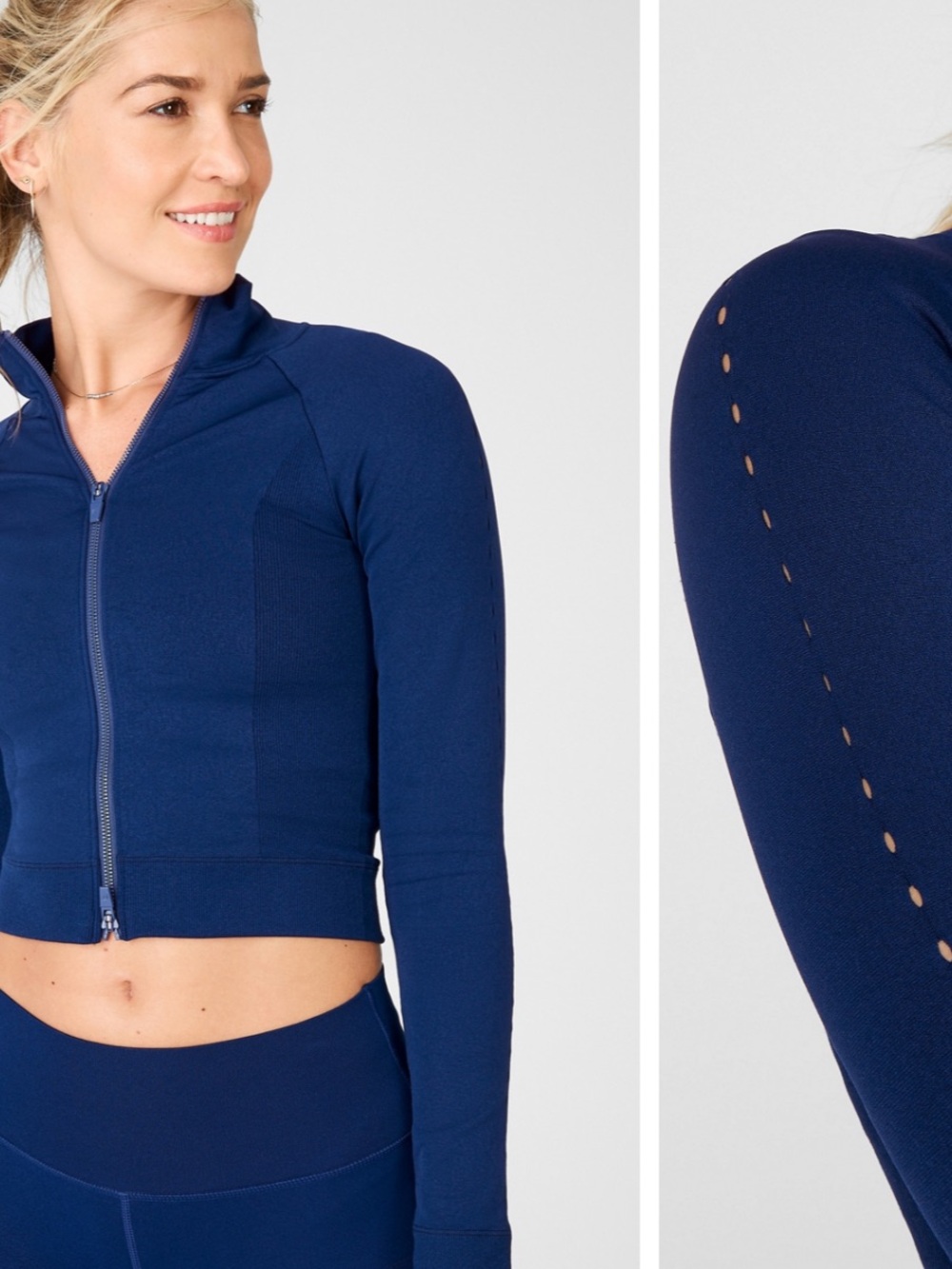 Fabletics Nixie Crop SculptKnit Jacket Navy Large Excellent Condition